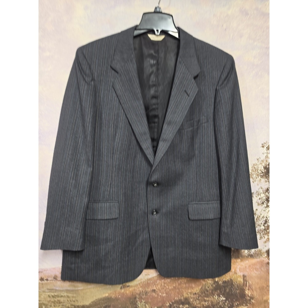Oleg Cassini Blazer Mens 44R Charcoal Pinstripe Herringbone 2-Button Jacket